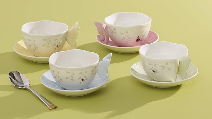 Lenox Butterfly Meadow Figural Cup and Saucer Set, Pink