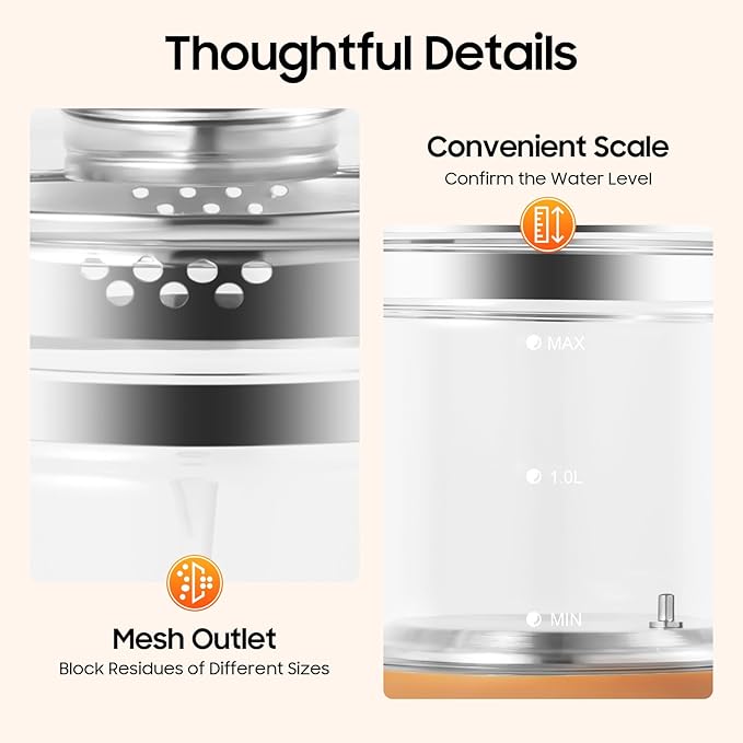 1.8L 800W Electric Glass Kettle, Temperature Control Electric Kettle with Steamed Eggs Holder, 18 Smart Menu Health Pot Reservation & Timing Tea Infuser for Tea