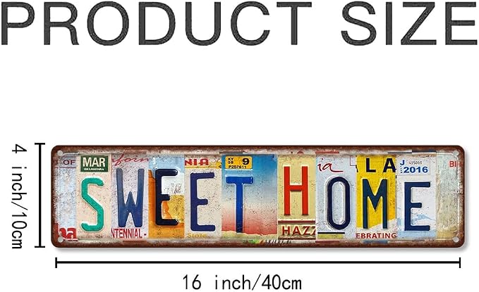 Vintage License Plate SWEET HOME Sign – 16x4 Inch Rustic Tin Wall Décor for Entryway, Living Room, Farmhouse, Kitchen or Cottage - Image 2