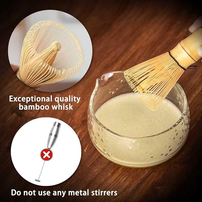 Matcha Whisk Set, Glass Matcha Kit Set Includes Matcha Bowl, Matcha Whisk and Holder, Bamboo Scoop, Scoop Rest, Sifter and Tea Towel - 7 Pcs Matcha Kit for Matcha Lovers (Glass Clear)
