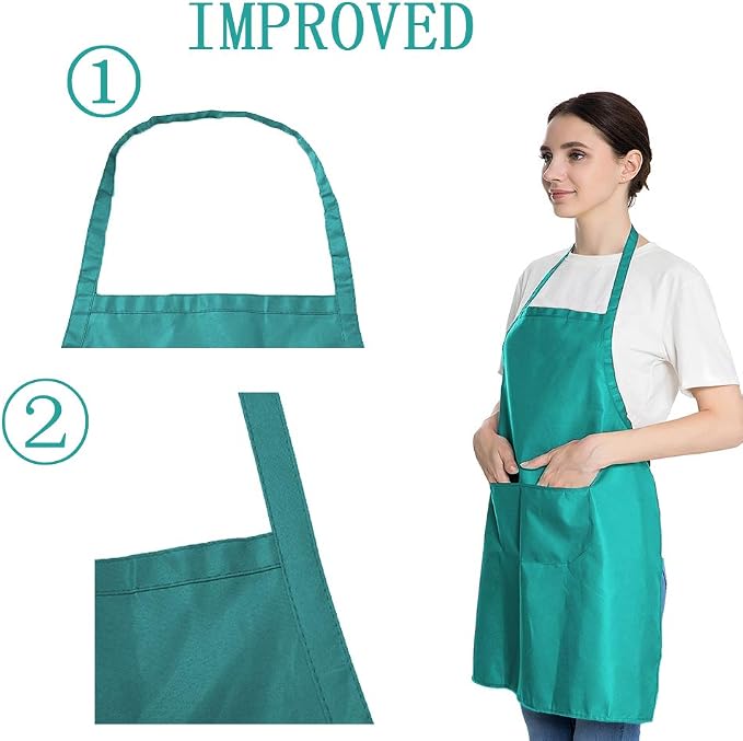 Total 6PCS Baby Blue Bib Aprons Bulk with 2 Pockets for Women Men Adult - Chef Cooking Kitchen (6, Baby Blue) - Image 2