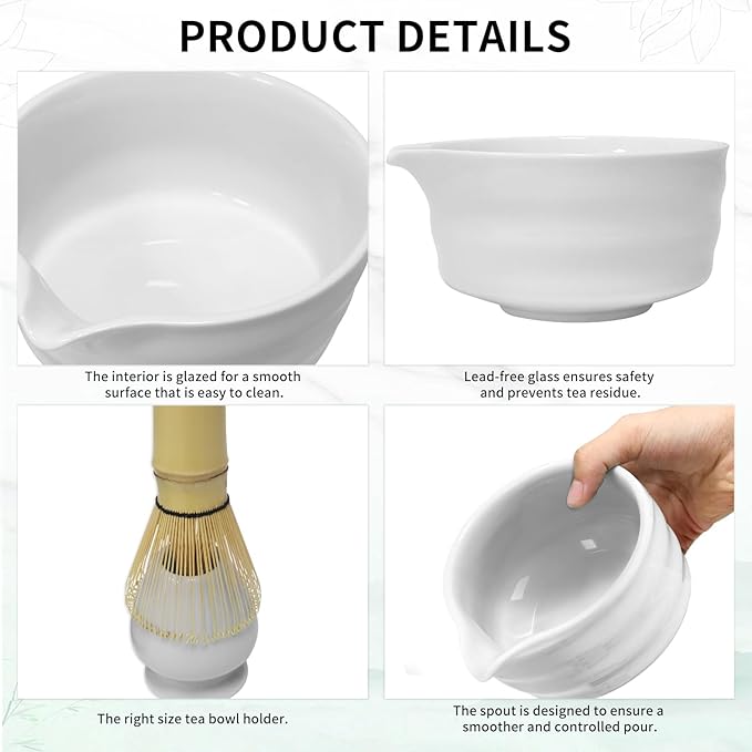 Matcha Whisk Set, Matcha Bowl with Spout, Bamboo Whisk, Scoop, Sifter, Whisk Holder – Home & Kitchen Décor, Perfect for Christmas, Birthdays
