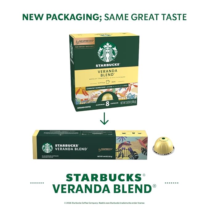 Starbucks by Nespresso Vertuo, Veranda Blend, Blonde Roast Coffee, 30-count Coffee Pods, Brews 7.8 oz.