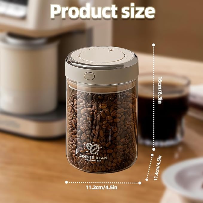 Aerbee Coffee Bean Canister, 37OZ Food Grade Sealed Jar with Date Tracker and Waking Bean Valve, Vacuum Storage Container for Beans, Grain, Snack, Sugar, Tea (1.1L)