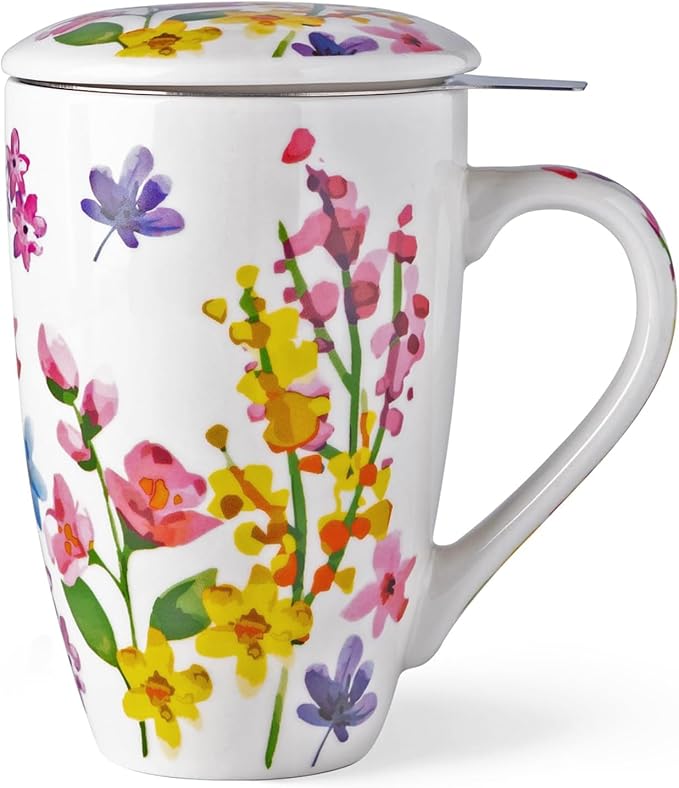 GBhome Tea Mug with Infuser and Lid, 18 Ounce Large Ceramic Loose Leaf Cup, Microwave, Dishwasher Safe, Perfect for Tea Lovers