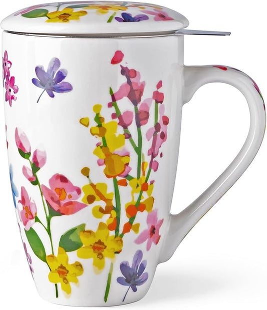 GBhome Tea Mug with Infuser and Lid, 18 Ounce Large Ceramic Loose Leaf Cup, Microwave, Dishwasher Safe, Perfect for Tea Lovers
