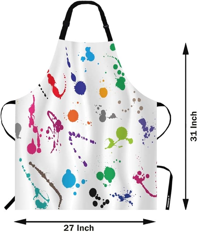 WONDERTIFY Abstract Paint Splashes Apron,Collection Of 24 Different Ink Splatter Symbol On White Bib Apron with Adjustable Neck for Men Women,Suitable for Home Kitchen Cooking Chef Grill Baking Apron