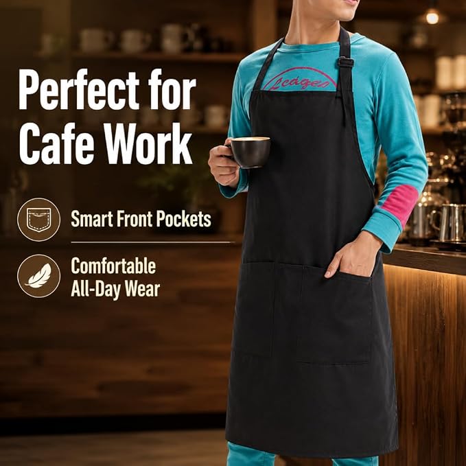 Chef Apron,Cotton Polyester Kitchen Apron with 2Pockets,Adjustable Stain Resistant for Cooking BBQ(1Pcs) - Image 7