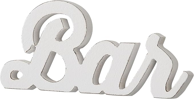 Rustic Coffee Bar Signs for Home Bar Wall 9 Inch, Distressed White Bar Decorations, Cool Man Cave Things, Farmhouse Wooden Small Letters Accessories for Christmas Kitchen Shelf Tabletop
