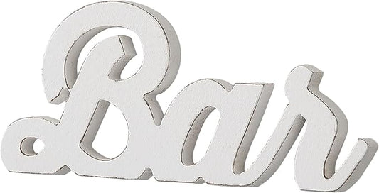 Rustic Coffee Bar Signs for Home Bar Wall 9 Inch, Distressed White Bar Decorations, Cool Man Cave Things, Farmhouse Wooden Small Letters Accessories for Christmas Kitchen Shelf Tabletop