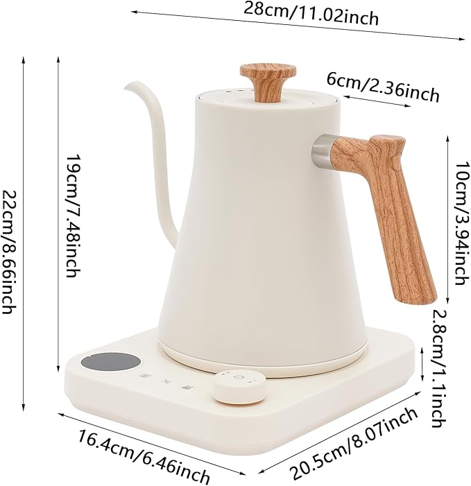 Gooseneck Electric Kettle with ±1°F Precision Temp Control, 1200W Quick Heating Electric Tea Kettle, 304 Stainless Steel Inner & Memory Function for Pour Over Coffee, Tea Brewing, Boil Hot Water
