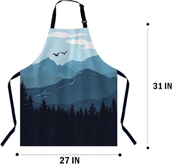 Mountain Landscape Apron for Women Men, Adjustable Apron Cooking Kitchen Chef Apron for Home Kitchen, Baking Gardening BBQ, Coffee House, Restaurant - Image 2