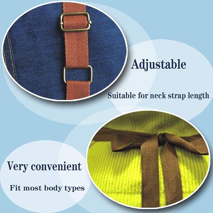 Aprons for Men, Denim Cooking Kitchen Aprons | Adjustable Bib Aprons with multiple pockets for Men and Women - Image 5