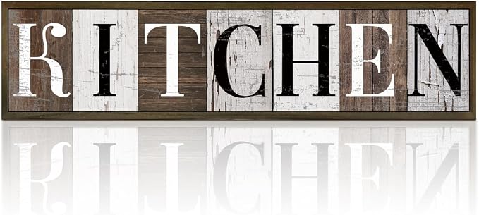 Kitchen Wood Sign, Farmhouse Decor, Wood Framed Kitchen Wall Plaque, Vintage Home Wall Decor, Table Shelf Decoration for Kitchens, Desk Decor Art, Framed Wooden Box Sign 17.8x4x1.2 inches by WKYAER