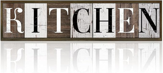 Kitchen Wood Sign, Farmhouse Decor, Wood Framed Kitchen Wall Plaque, Vintage Home Wall Decor, Table Shelf Decoration for Kitchens, Desk Decor Art, Framed Wooden Box Sign 17.8x4x1.2 inches by WKYAER