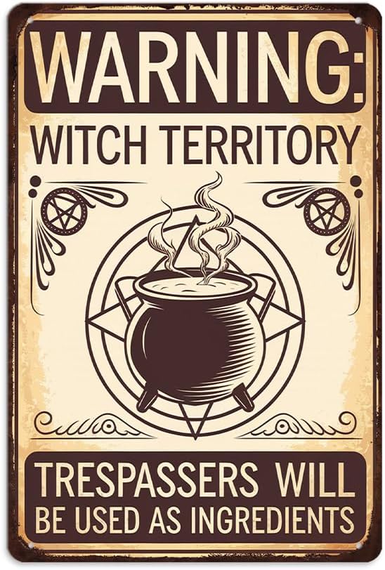 Vintage ''Warning Witch Territory'' Metal Sign - 8x12 Inch, Gothic Witch House Plaques Art Sign For Porch, Yard, Pubs, Cafe, Garage Decor, Halloween Party Accessories, Halloween Decor by Unknown