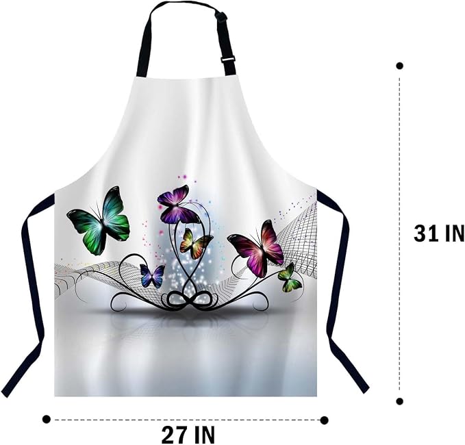 Colorful Butterflies Abstract Kitchen Apron for Women Men, Unisex Adjustable Cooking Apron, Waterproof Apron for Home Kitchen, Restaurant, Coffee House - Image 2