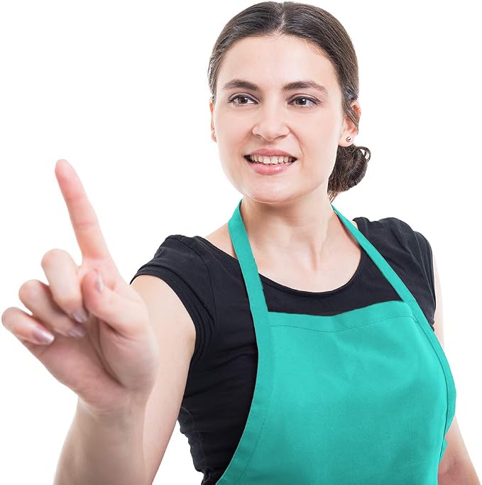 Total 6PCS Baby Blue Bib Aprons Bulk with 2 Pockets for Women Men Adult - Chef Cooking Kitchen (6, Baby Blue) - Image 6