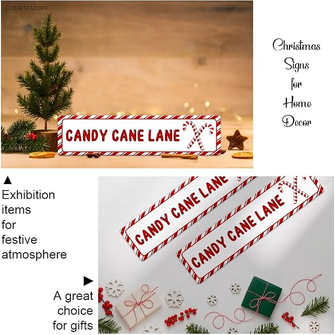 Candy Cane Lane Christmas Metal Sign Vintage Print Art Poster Tin Hanging Plaque for Home Kitchen Patio Yard Office Cafe Coffee Bar Front Door Wall Decor Novelty Gift 16" x 4" - Image 5