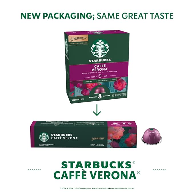 Starbucks by Nespresso Vertuo, Caffè Verona Dark Roast Coffee, 30-count Coffee Pods, Brews 7.8 oz.