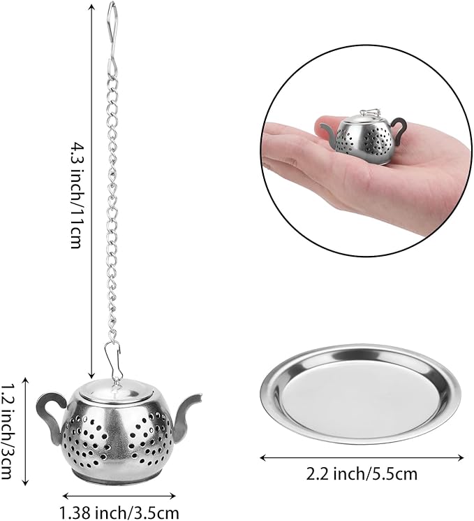 CEYAZYE 12PCS Tea Infuser, Stainless Steel Tea Ball Strainer, Loose Leaf Tea Steeper, Fine Mesh Teapot Interval Diffuser, Extended Chain Hook and Drip Tray for Brewing Tea Herbs Condiments & Spices