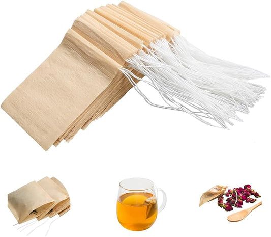 Eketirry 200pcs Disposable Tea Bags for Loose Tea, Empty Tea Bag with Wood Pulp Material, Unbleached Tea Filter Bag with Drawstring (Initial, 3.15 x3.94 inch)