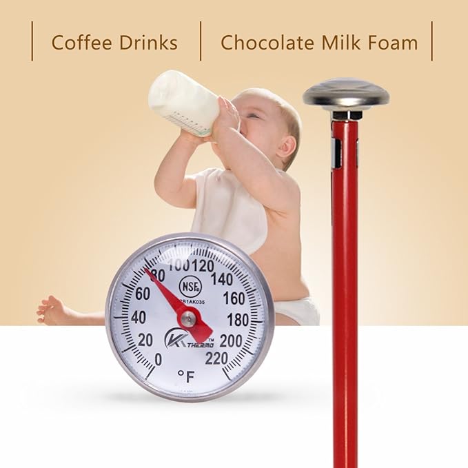 KT THERMO Instant Read 1-Inch Dial Thermometer,Best for The Coffee Drinks,Chocolate Milk Foam