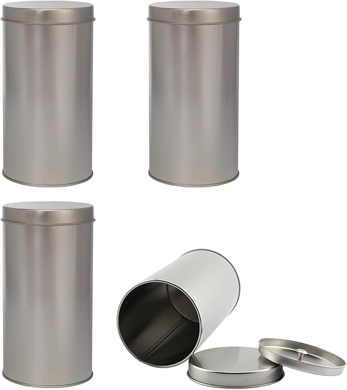 SOLSTICE TEA TRADERS Double Seal Tea Canisters (Pack of 4) Round Metal Containers with Interior Seal Lid - Large