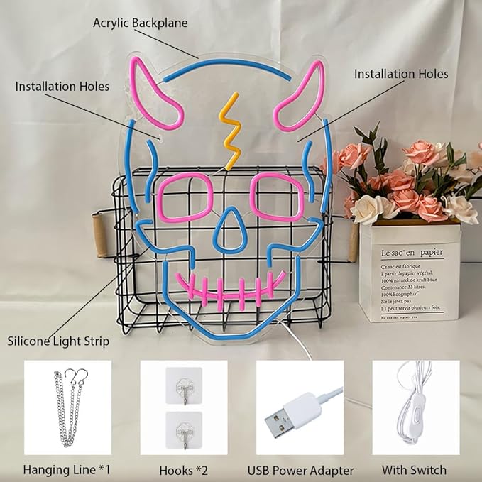 Skull Neon Sign Halloween Led Sign Neon Wall Sign USB Powered Led Light Signs for Man Cave Beer Bar Club Game Room Halloween Party Decor Gifts