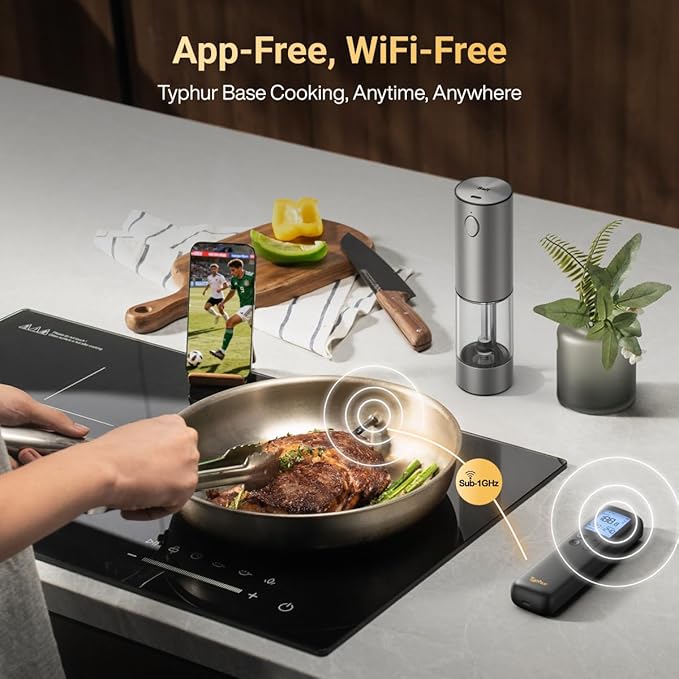 Typhur Sync Gold Wireless Meat Thermometer, Enhanced 10X Sub-1G Signal and Stability, WiFi Unlimited Range, 6 Sensors, Bluetooth Meat Thermometer for BBQ, Oven, Smoker, Grill, Air Fryer, Gen2