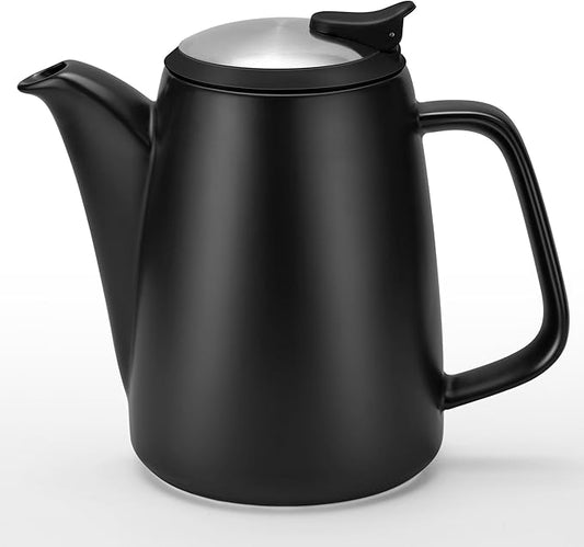 Ceramic Teapot with Infuser, 32 oz Loose Leaf Tea Pot Ceramic with Removable Stainless Steel Infuser, Mess-Free Loose Tea Diffusers, Ideal for Tea Steeper (Black)
