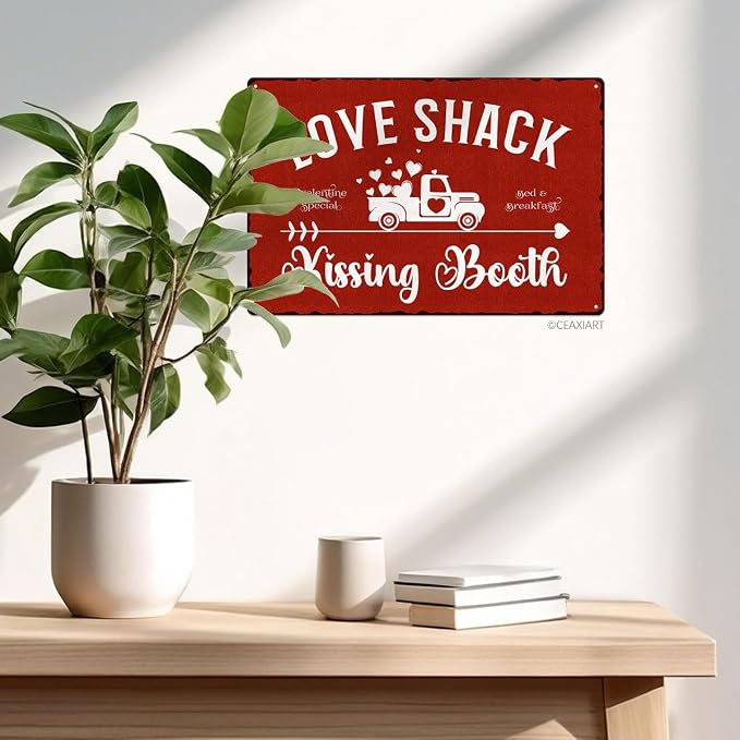 Kissing Booth Tin Sign Love Shack Metal Signs Valentine's Day Wall Art Decoration Home Farmhouse Bar Kitchen Cafe Living Room Coffee Corner White Day Decor Romantic Gift 12" x 8" - Image 5