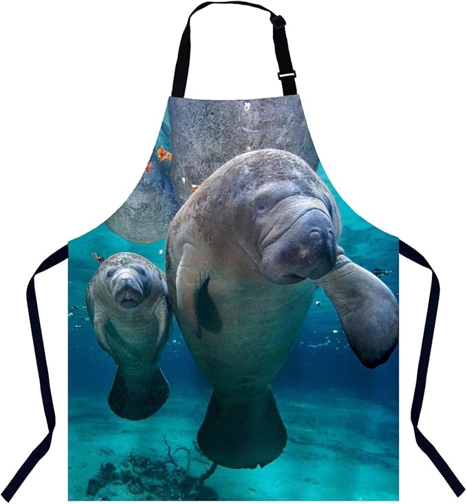 Florida Manatee Mother and Baby Apron for Women Men, Adjustable Apron Cooking Kitchen Chef Apron for Home Kitchen, Baking Gardening BBQ, Coffee House, Restaurant by Unknown