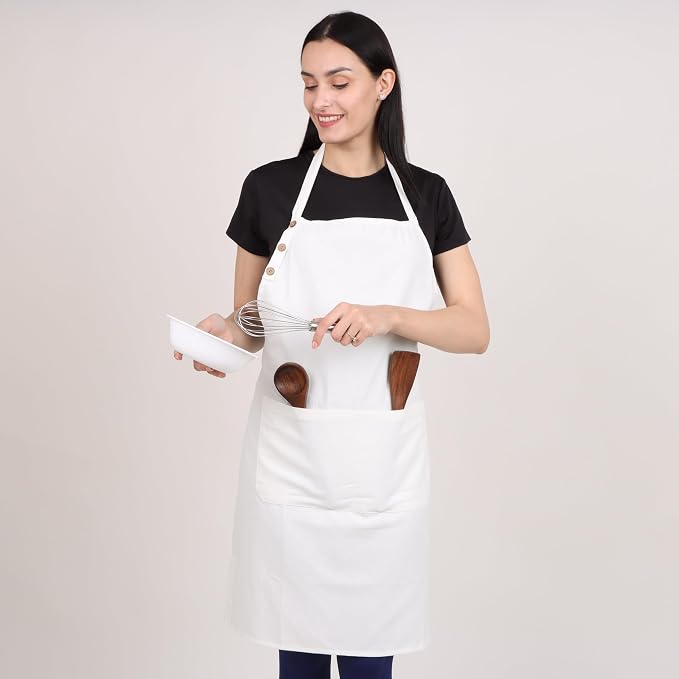 2 pack Cotton Kitchen Apron, White, 33 Inches Long, 2 Pockets, Adjustable, Machine Washable - Image 5