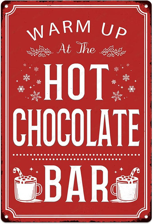 Christmas Signs Home Decor Vintage Art Poster Metal Hanging Plaque Kitchen Cafe Bar Farmhouse Porch Yard Outdoor Indoor Decorations Funny Xmas Gift 8X12 Inch (Hot Chocolate Bar Red Sign) by WEGUZIX