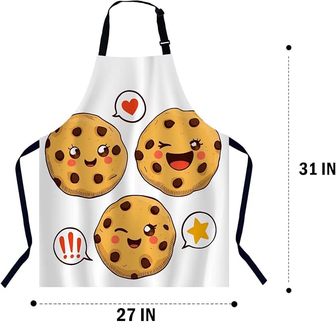 Cute Cookies with Chocolate Chips Bib Apron with Adjustable Neck for Men Women,Suitable for Kitchen Cooking Chef Grill Bistro BBQ Apron - Image 2