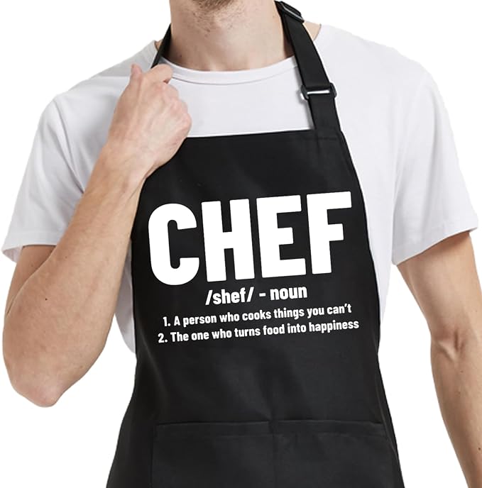 Chef Aprons for Men Women with Pockets, Kitchen Apron for Cooking Grilling Gifts for Dad Mom Birthday Christmas by Unknown