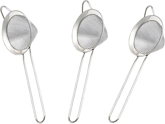 3-Piece Stainless Steel Fine Mesh Strainer Set - Conical Tea & Cocktail Filter for Loose Leaf, Food, Bar Use - Ergonomic Durable Kitchen Colander Tool
