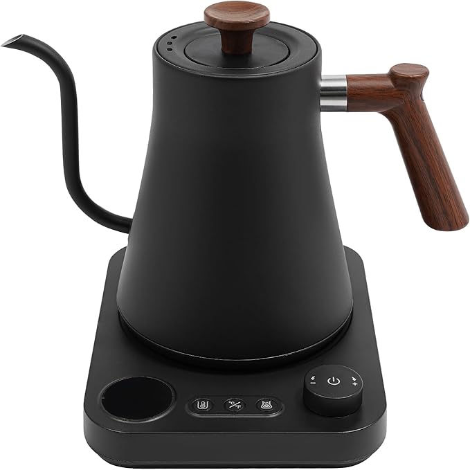 Gooseneck Electric Tea Kettle with Pour Over Pot with LED & Precise 1°F Temp Control,Keep Warm, Hot Water Kettle for Home/Office 304 Stainless Steel (Black)