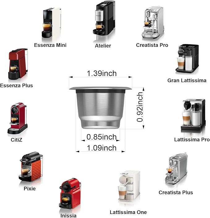 Reusable Capsules for Nespresso OriginalLine - 6pcs Refillable Coffee Pods,Stainless Steel Cups Compatible for Nespresso OriginalLine Machine (6Pods+100pcs Lids+Storage Board)