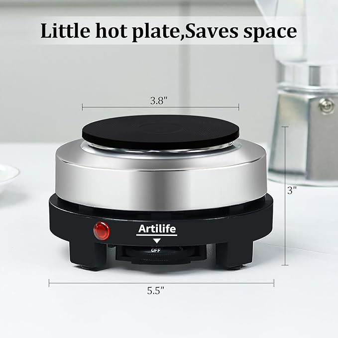 Artilife Mini Hot Plate 500W Small Hot Plate Electric Mini Moka Pot Hot Plate,Mini Hot Plate for Moka Pot,Single Burner Hot Plate Moka Pot Heater