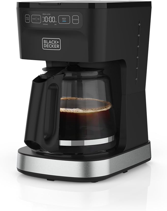BLACK+DECKER CAFÉCRAFT 12-Cup Programmable Coffee Maker, Stainless Steel Drip Coffeemaker with Vortex Showerhead, Strength Selector, Sneak-A-Cup, Keep Warm