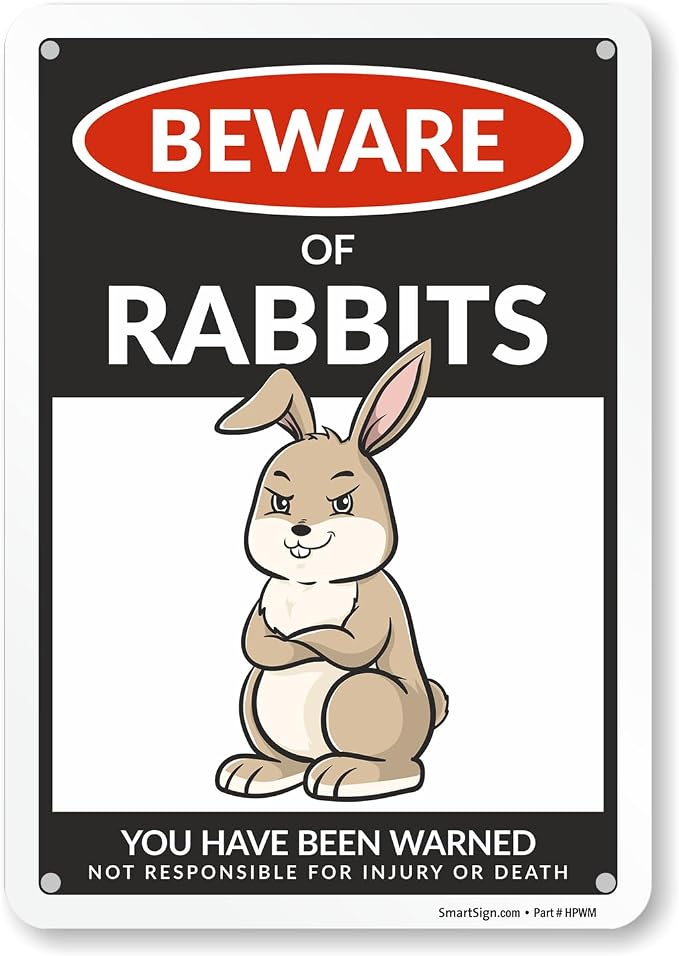 SmartSign Funny Beware Of Rabbits Warning Sign - 10"x7", 40 mil Laminated Rust-free Aluminum - Metal Signs for Farms, Outdoors, Patio, Gifts, Cafe - Rabbits Theme, Made in USA by SmartSign