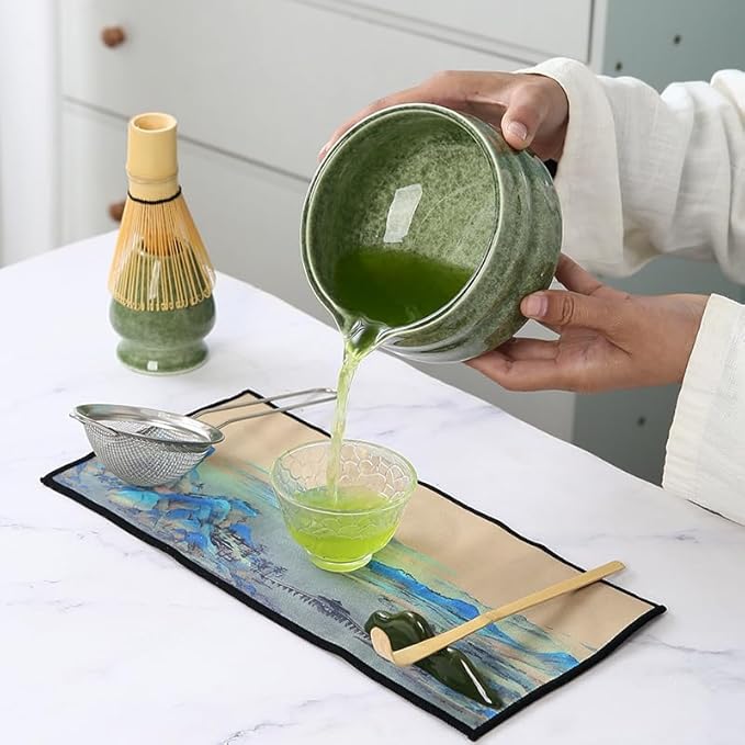7pcs matcha whisk set - Matcha Bowl with Spout, 1 Matcha Whisk ，green matcha kit