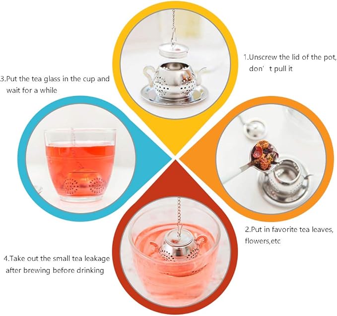 Loose Leaf Tea Infuser, 4PCS Tea Strainer Stainless Steel Tea Ball with Chain and Drip Trays, Small Tea Filter Set for Mug (Teapot)