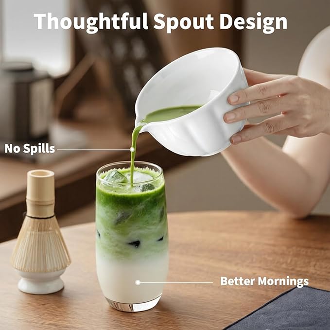 8 Pcs Matcha Whisk Set, HTRCXB Matcha Set with Ceramic Bowl, Bamboo Whisk & Holder, Scoop, Sifter, Measuring Spoon, Scoop Rest & Tea Towel, Complete Set for Beginners & Tea Lovers (Ceramic, White)