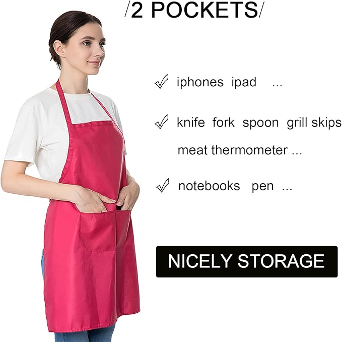 6 PCS Plain Bib Aprons for Women Men Bulk,Multicolor Apron with 2 Pockets for Painting Crafting Baking Cooking Kitchen.(6pcs-6colors) … - Image 2