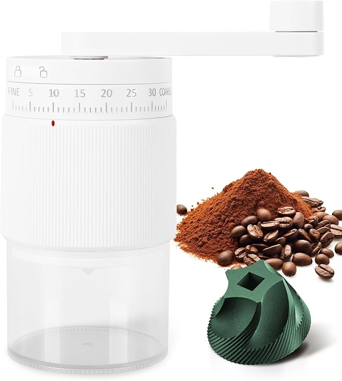 Manual Coffee Grinder - 95 Ceramic Burr, Adjustable Coarse to Fine, 30g Beans & 80ml Powder, Detachable Handle for Espresso, French Press, Camping