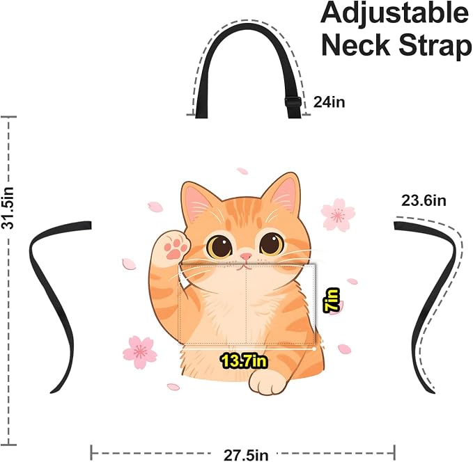 Funny Cat Apron with 2 Pockets Waterproof for Men Women Kitchen Garden Decor - Image 2