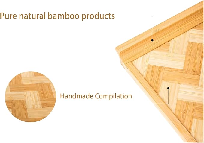 Large(18''H x 12''W) Bamboo Serving Tray are Hand-Woven - Perfect for Coffee, Eating or Party - Sturdy Serving Tray